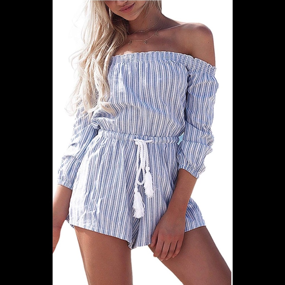Cute Striped Off Shoulder Romper / Jumpsuit